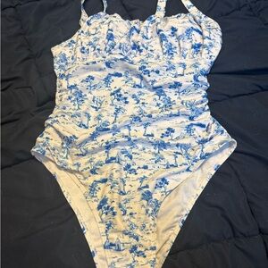 Blue and White  Print Swimsuit